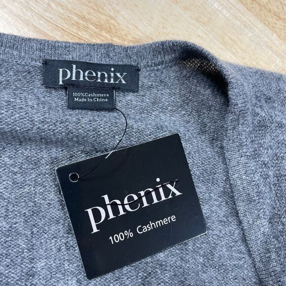 Phenix NWT 100% Cashmere Jersey Wrap Shawl Cardigan Sweater Gray Pocket Size OS - Picture 5 of 9